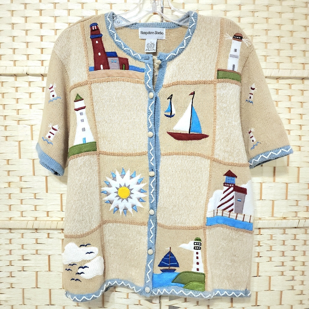 Vintage Hampshire Studios Cotton Ramie Cardigan Lighthouse Size S